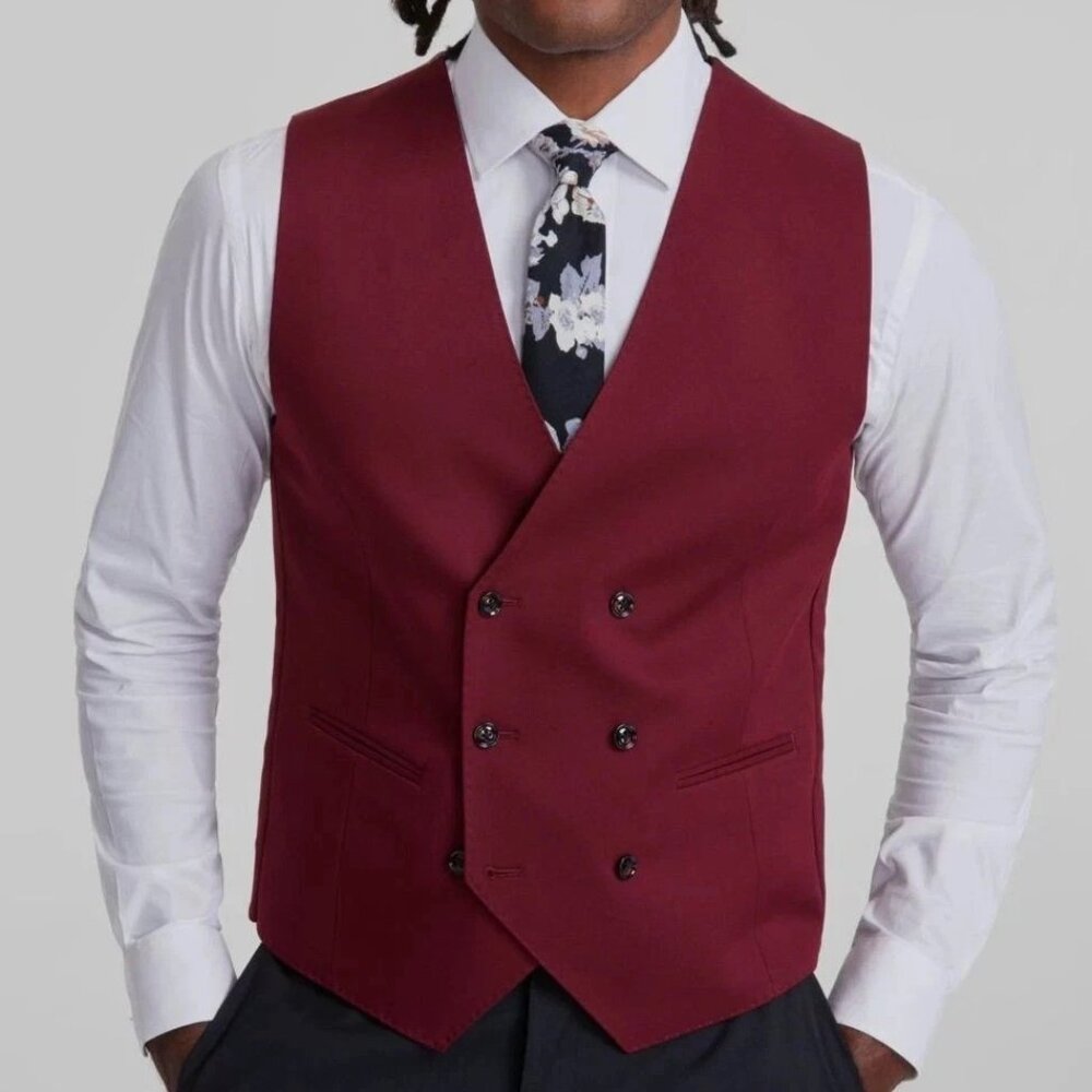 TAYION Mens Classic fit Double Breasted Suit Vest Size XL Red E091449‎